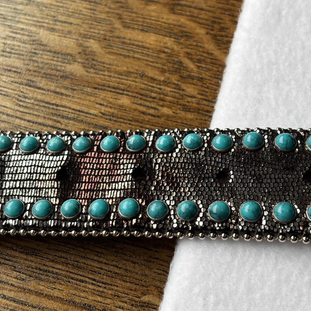 Women’s Angel Ranch Turquoise Studded Western Belt L Rhinestone Buckle Leather - Picture 10 of 16